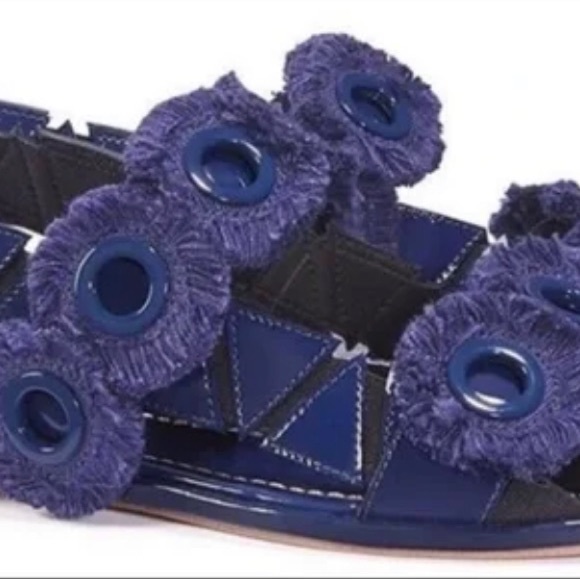 TORY BURCH SANDAL SQUARE TOE SLINGBACK FREYA EYELET BLUE - Picture 6 of 9